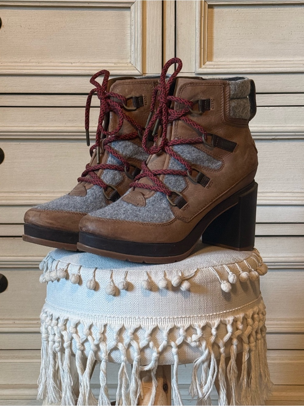 Sorel Women’s Brown and Gray Heeled Hiking Boot